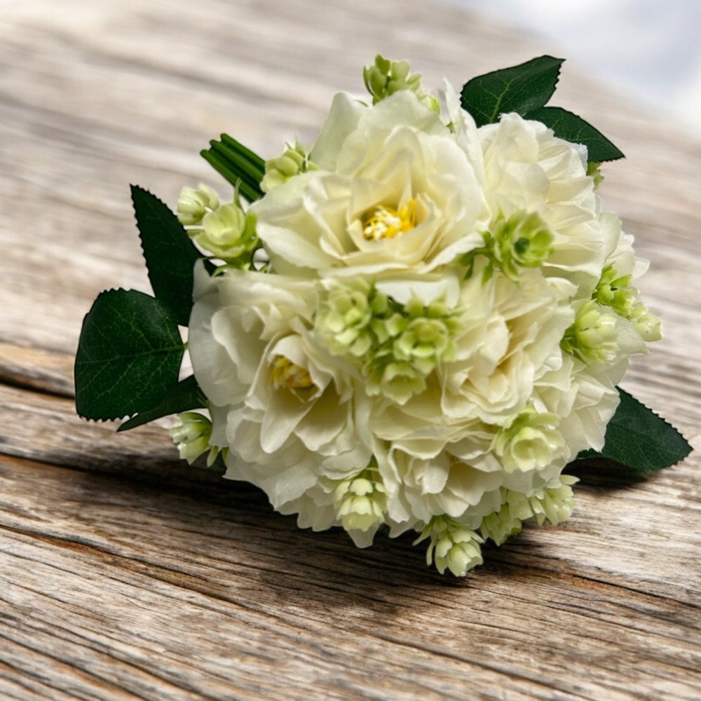 Artificial Small Bouquet of Cream Lisianthus Florals With Green Accents New